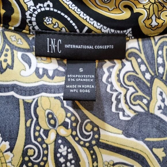 INC blouse womens size small black gold dark square neck retro vegas vibes top - Picture 5 of 6